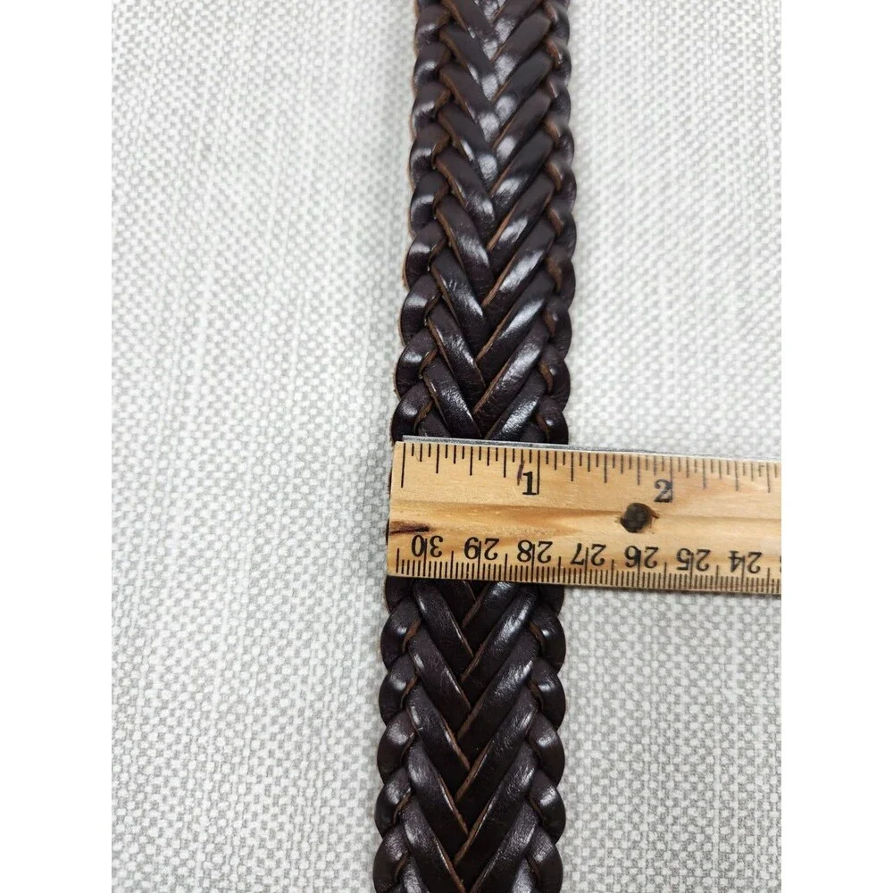 Duluth Trading Co Sz 36 Dark Brown Leather Belt Braided Woven Brass Buckle Flaw
